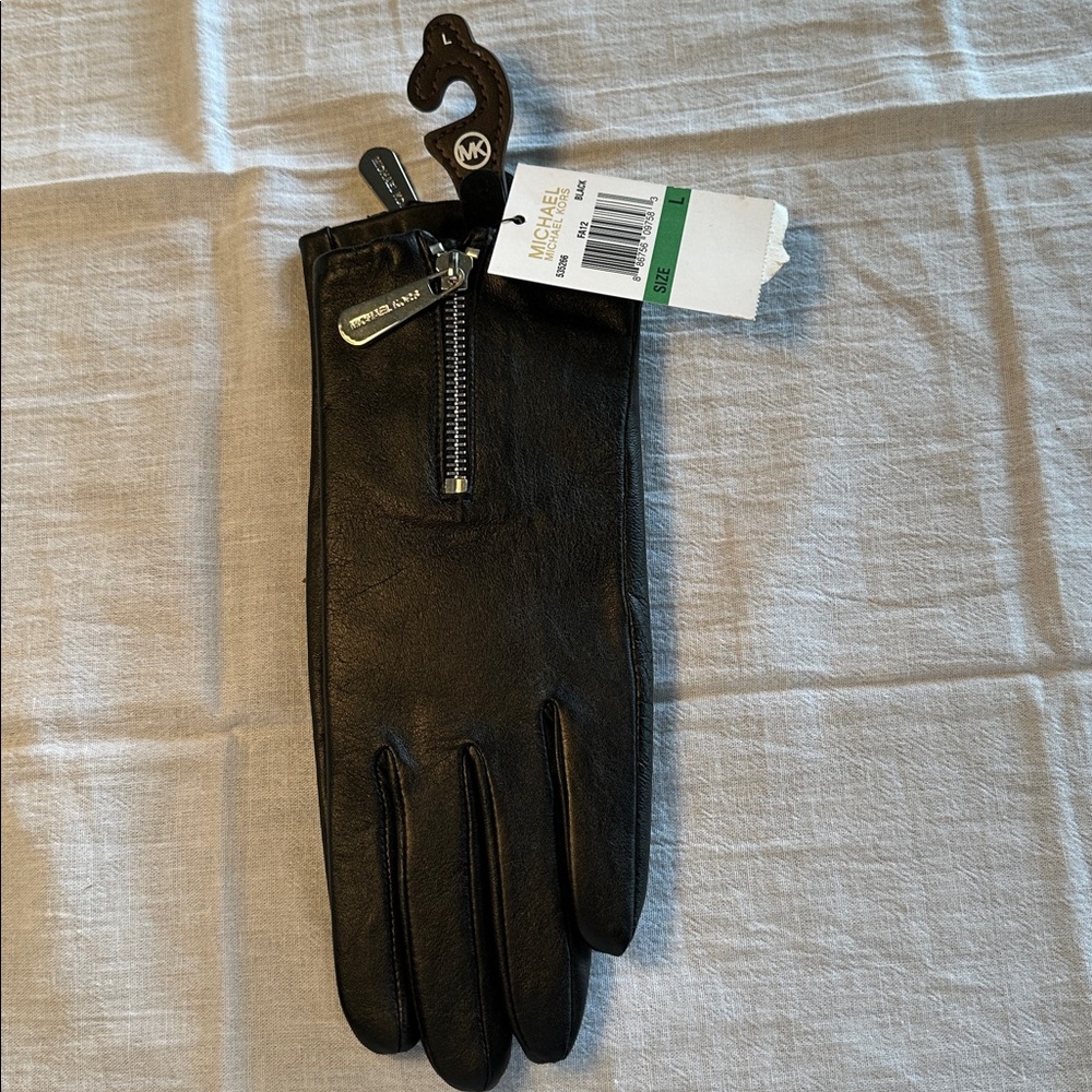 Michael Kors Black Leather Gloves with Zipper